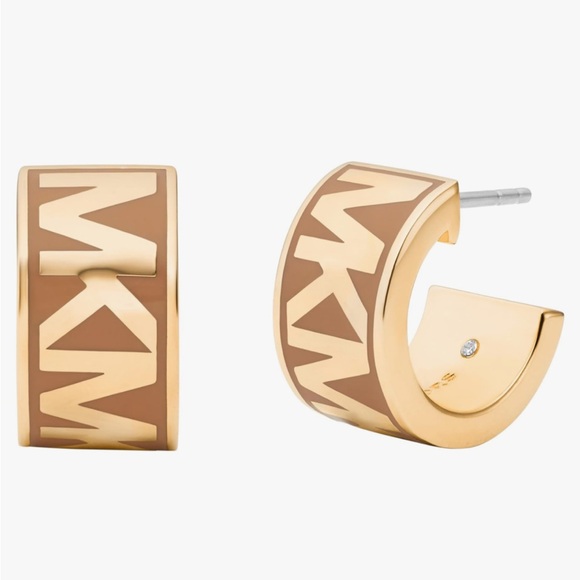 NWT Michael Kors brass gold tone mini huggie logo earrings